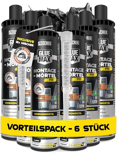 PROCREA 6x Injektionsmörtel Ankerfix [inkl. 12x Premium-Mischern] Hochleistungs Montagemörtel & Verbundmörtel Kartuschen in bester Qualität - 2K Klebedübel & Flüssigdübel für innen & außen
