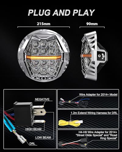 Image of LX-LIGHT Silver 1200% Bright 180W 7 Inch LED Headlight with 4.5 Inch LED Fog lights Compatible with Road King Road Glide Street Glide Electra Glide Ultra Limited Trike Heritage Softail Fat Boy