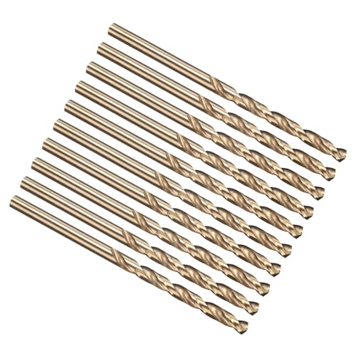 PATIKIL 3.8mm Drill Bit, M35 Cobalt 5% High-Speed Steel Jobber Straight Shank 135° Gold Finish for Stainless Steel Hard Metal - 10 Pack