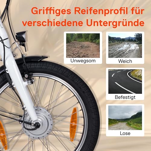 SAXONETTE E Bike Klapprad 20 Zoll mit Rücktrittbremse und nabenschaltung, E Fahrrad Herren mit 36V 11.4Ah 410Wh Akku, 80KM Lange Range, Elektrofahrrad Pedelec 25 km/h für Herren Damen – Bild 5