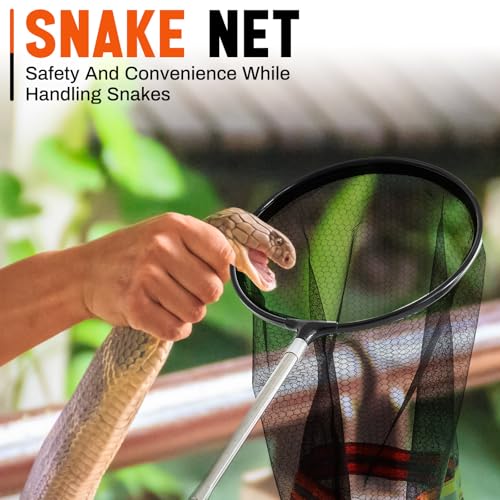Image of Qualirey Snake Catcher Net Rattlesnake Grabber Snake Grabber Tool Snake Handling Tools Telescopic Pole Stick with 16.2''-27.6'' Handle and 11.8'' Net Opening for Reptile Catch Snake Removing Catching