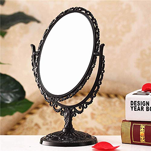 Schonee Double Sided Tabletop Makeup Mirror, Oval Swivel Desktop Stand Mirror, 360 Degree Rotation Vintage Two-Sided Makeup Mirror (Double Sided Mirror-Black) #TOP6