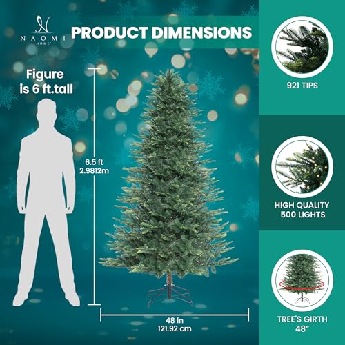 Lujan-65ft-Prelit-Aritificial-Christmas-Tree-with-921-Branch-Tips-500-Warm-Lights-and-Metal-Stand-48-Wide-Realistic-Nordic-Christmas-Tree-with-Lights-by-Naomi-Home Lujan 65ft Prelit Aritificial Christmas Tree with 921 Branch Tips 500 Warm Lights and Metal Stand 48 Wide Realistic Nordic Christmas Tree with Lights by Naomi Home