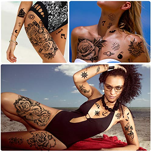 40 Sheets Waterproof Temporary Tattoos Flowers Rose Butterfly Fake Tattoo Mix Style Lasting Body Art Tattoo Stickers For Women Or Girls #TOP4