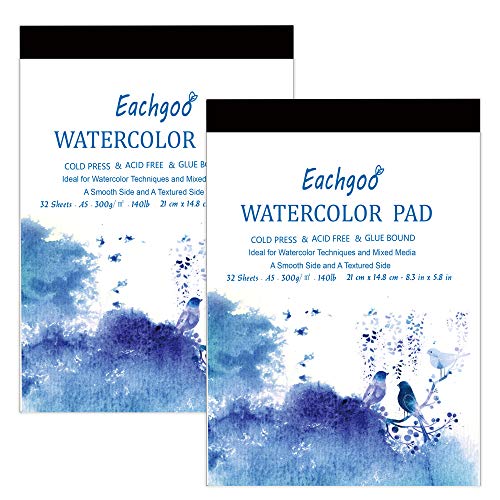 Eachgoo Bloc Acuarela para Pinturas Acuarelas, 2 x 32 Hojas(64 Hojas en Total) A5 Cuadernos de Acuarela Papel para Principiantes y Artistas