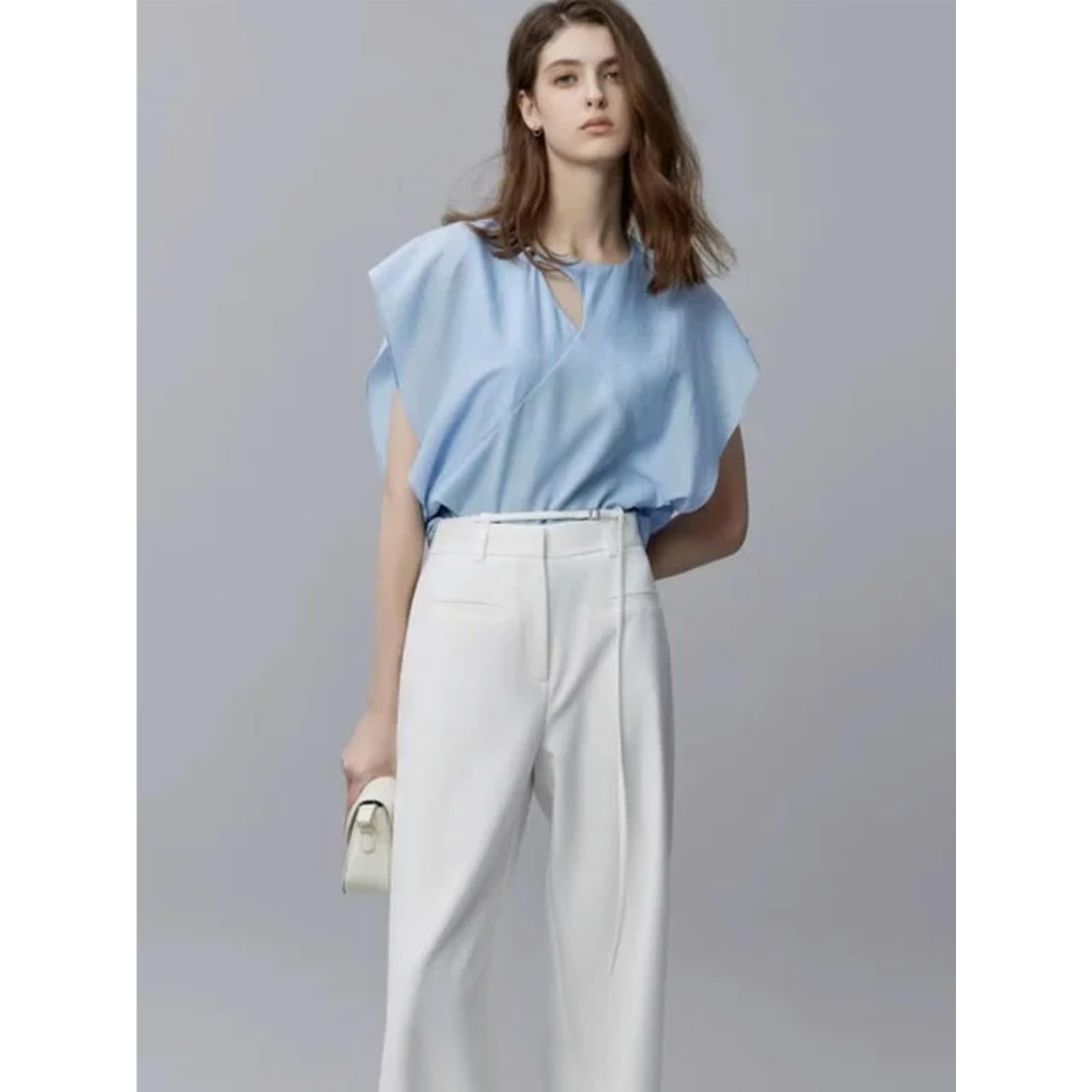 t Shirt Camicia in Chiffon Blu Rotonda per Le Magliette A Maniche Corte per Pendolarcate da Donna