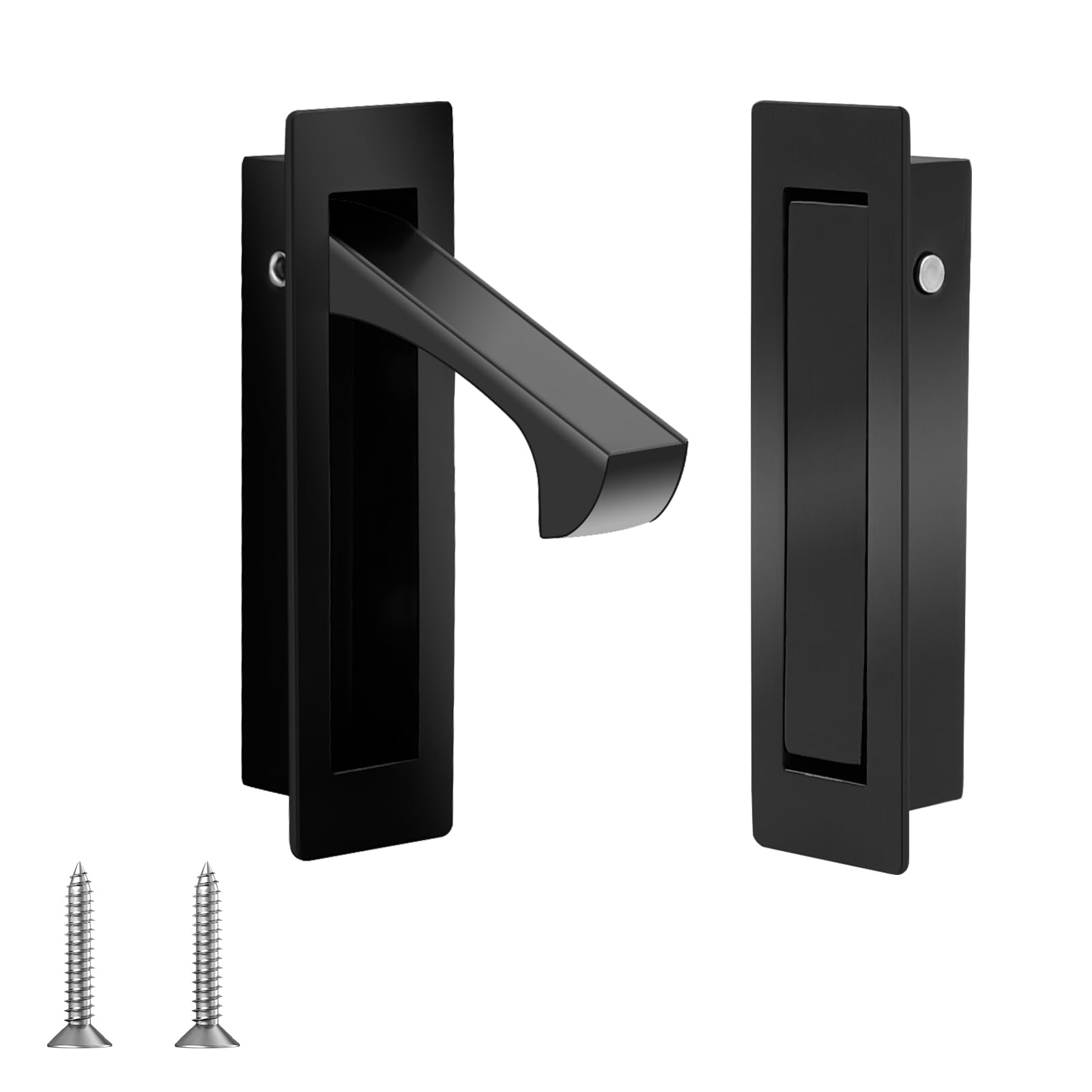 Befun 2PCS Flush Mount Door Pull, 304 Stainless Steel Pocket Door Handle Brushed Flush Mount Pocket Door Hardware Pocket Door Edge Pull for Closet Pocket,Black