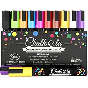 Chalkola, 10 neonkrijtstiften voor borden en ramen, 6 mm, ideaal als whiteboardmarker, krijtstift, whiteboard-stiften…