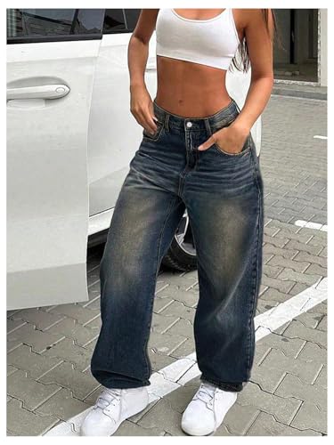 SOLY HUX Women's Wide Leg Jeans High Waisted Baggy Vintage Y2k Denim Pants Streetwear2