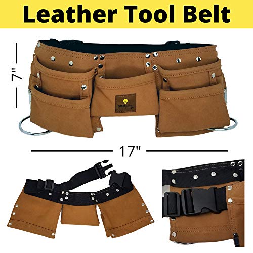 SparkJump Deluxe Kids Tool Set with Real Hand Tools, Durable Water Resistant Canvas Kids Tool Bag, Real Leather Kids Tool Belt Fits Waist 20\"-32\", Kids Real Tool Set for DIY and Home Woodworking