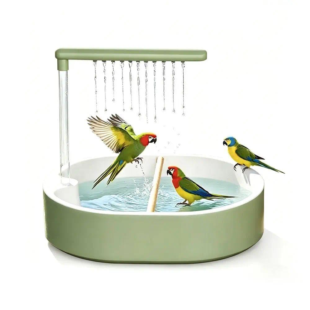 Automatic Bird Shower Cage Parrot Bathtub Budgie Bath Tub with Adjustable Water Flow USB Rechargeable Quiet Pump 5W 250L/H Circulating Fountain for Budgie Lovebird Cockatiel (green)Automatic Bird