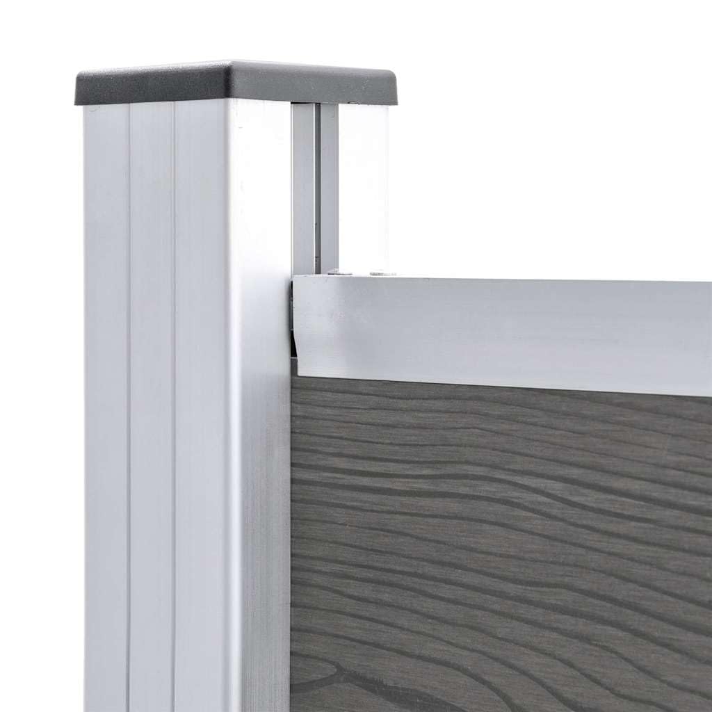WPC Zaunpaneel Grau 95x186 cm Sichtschutzzaun mit Holzmaserung, Aluminium-Oberprofil, Baukastensystem für einfache Montage, multifunktionale Stahlfüße mit Ankerschrauben,