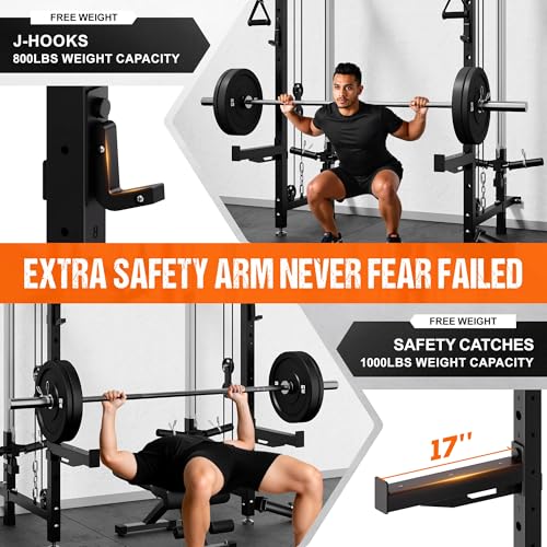 Image of WM3-V4 Folding Squat Rack, Wall Mounted Power Rack with Dual Independent Pulley System, Functional Trainer with 5 Adjustable Function Modes for Space Saving