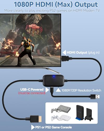Herfair Ps2 To Hdmi, Ps2 Hdmi Converter 1080P Playstation 2 Hdmi Adapter,Video Audio Simultaneously Output Hdtv Hdmi Adapter Compatible With Sony Playstation 1 & 2 Console  thumb #3