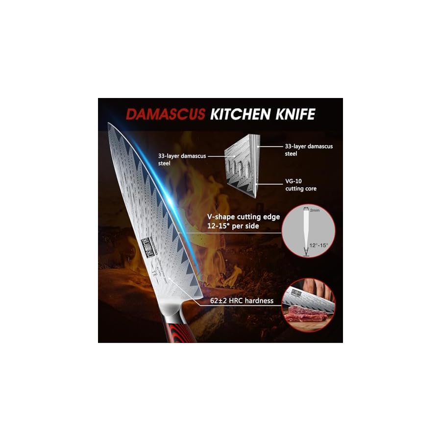 HOSHANHO 3 Pieces Damascus Kitchen Knife Set Ultra-Sharp Knives Set, Professional Chef Knife Set With G10 Ergonomic Handle,Gift Box