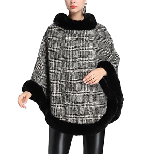 GIBOH Mantón de las mujeres otoño e invierno imitación pelo nutria cuello chal capa suéter suelto tweed chaqueta capa capa,Gris,One Size