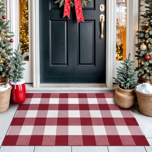 IOHOUZE Christmas Buffalo Plaid Rug 27.5 x 43 Inches Outdoor Indo...