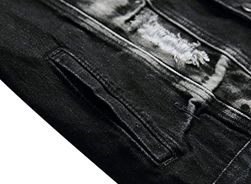 Image of Mens Denim Jacket Ripped Slim Jean Jacket Coat for Men