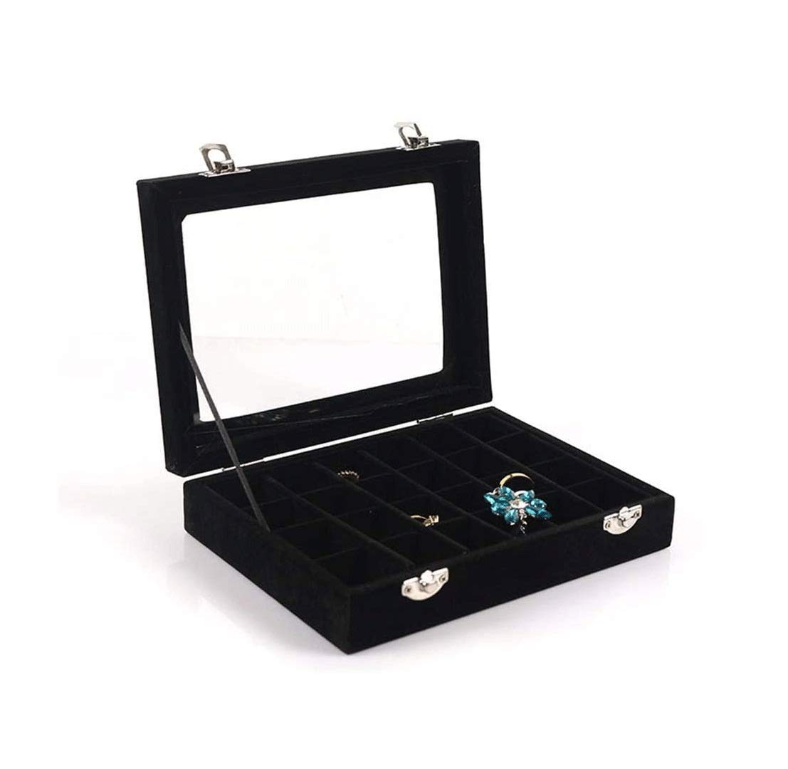 24 Sezione Velvet Glass Your Jewelry Ring Display Organizzatore Scatola Vassoio Porta Vassoio Orecchini Custodia (Nero) (Color : B)