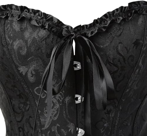 Image of MIPPO Women's Corsets Lace Up Boned Overbust Corset Bustier Lingerie Satin Floral Bustier Bodyshaper Top
