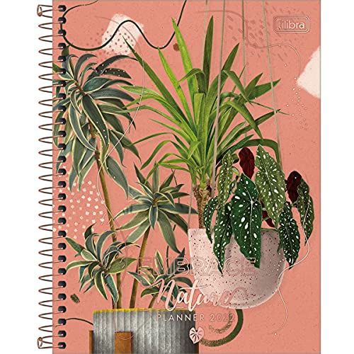 Planner Espiral 17,7 x 24 cm Naturalis 2022 - Estampa Embrace nature folhas em vasos - Tilibra