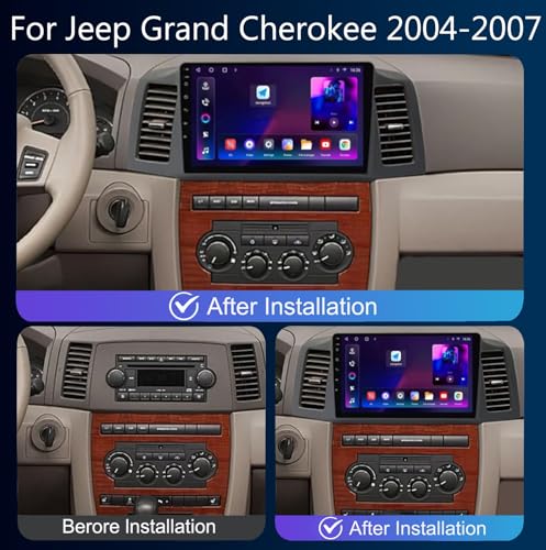 Radio Coche 2 DIN Android 13 con Bluetooth y WiFi para Jeep Grand Cherokee Pantalla Táctil 9" 6