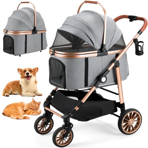 MAMIZO Pet Stroller for Medium Dogs Up to 44 lbs with Detachable Carrier