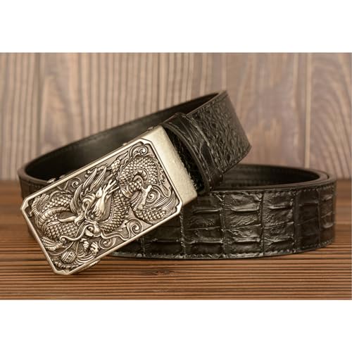 Mens Belt, Cowboy Western Ratchet Crocodile Pattern Leather Belts for Men with Dragon Square Alloy Buckle3