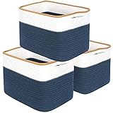 MINTWOOD Design 3-Pack Storage Baskets for Shelves, Playroom and Classroom Storage Basket, Book Basket, Decorative Storage Cube Bins, Woven Closet Organizers, Pantry and Shoe Organizer, Prussian Blue