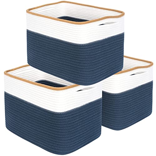 MINTWOOD Design 3-Pack Storage Baskets for Shelves, Playroom and Classroom Storage Basket, Book Basket, Decorative Storage Cube Bins, Woven Closet Organizers, Pantry and Shoe Organizer, Prussian Blue