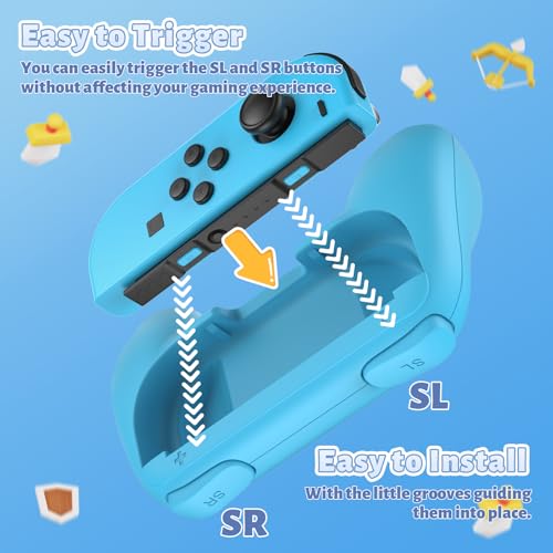 Image of FASTSNAIL Grips Compatible with Nintendo Switch for Joy Con & OLED Model for Joycon, Wear-Resistant Handle Kit and Non-Slip Thumb Grips for Switch Joycon 1 Controller 2 Pack (Blue and Red)