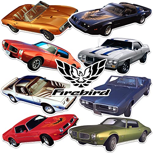 Pontiac Firebird Trans-Am Car Large Deluxe Stickers Variety Pack - Laptop, Water Bottle, Scrapbooking, Tablet, Skateboard, Indoor/Outdoor - Set of 9