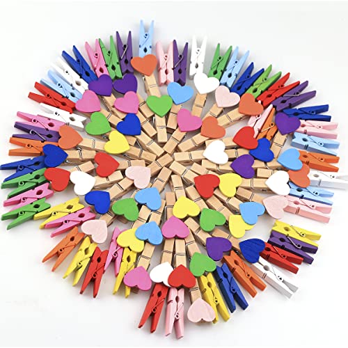 100 Stücke Mini Holzklammern, Holz Wäscheklammern, Fotos Klammer mit Natur Juteschnur und Keine Spuren von Nägeln Pour Täglich Dekoration oder Hochzeit Party Karte, Foto Dekoration - Mehrfarbig Cover