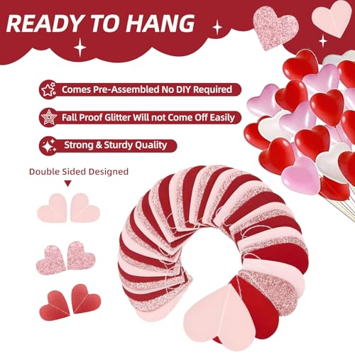 Image of Rose-Gold Pink Burgundy-Red Party Decorations Heart Garland Hanging Streamers Banner - 39Ft Valentines Mothers Day Anniversary Bachelorette Bridal Shower Engagement Wedding Backdrop