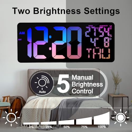 Xflyee 11 Rgb Color Changes Large Digital Wall Clock/Bluetooth Auto Time Sync, Remote-Controlled Digital Wall Clock Large Display With Alarm/Timer Function, Dst, Indoor Temperature/Humidity Display thumb #4