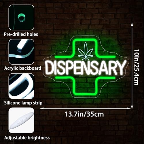 Image of Leaf Neon Sign for Wall Decor Dimmable Weed Dispensary LED Neon Light for Shop Green Leaf Lights for Man Cave Bar Pub Decor Birthday Party Store Bedroom Gifts for Smoker Men Size 13.8 * 10in(GLNP317)