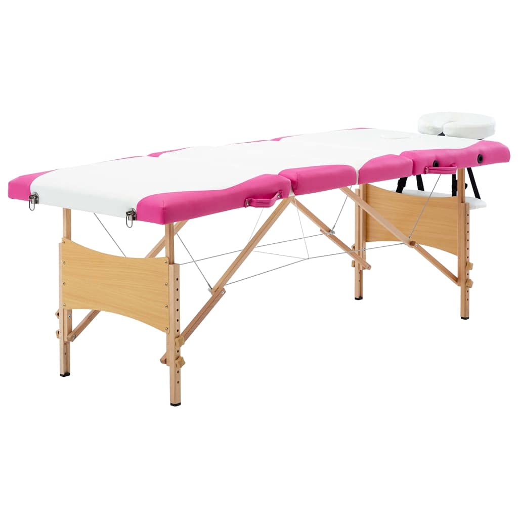 aphrophina Folding Massage Table for Relaxation and Comfort, Adjustable Height, White and Pink Faux Leather, Home Massages or Spa Use