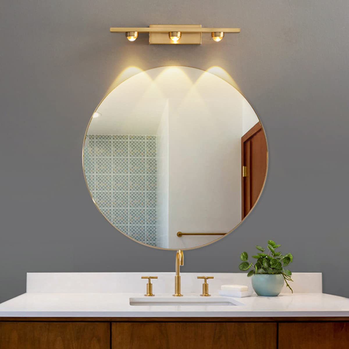 3W Badezimmer Spiegelleuchte LED 30 Cm Schminklampe Für Spiegel Wandmontage IP44 Badspiegel Lampe Anti Nebelwasserdicht 3 Flammen Badleuchte Spiegellicht Schrank Aufbauleuchte 4000K Gold