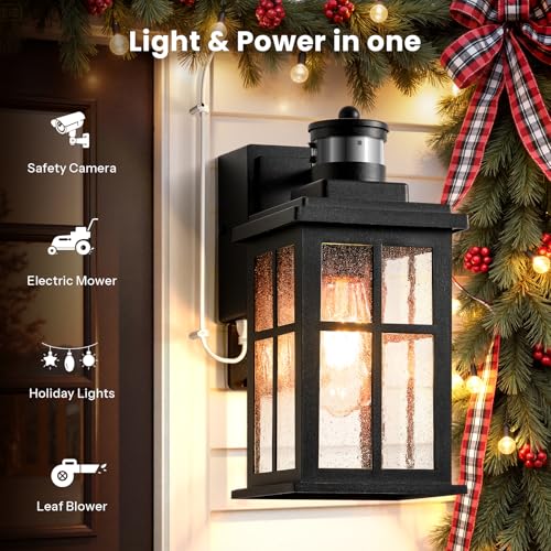 Image of Gleamz Motion Sensor Outdoor Porch Light with GFCI Outlet, Durable Aluminum