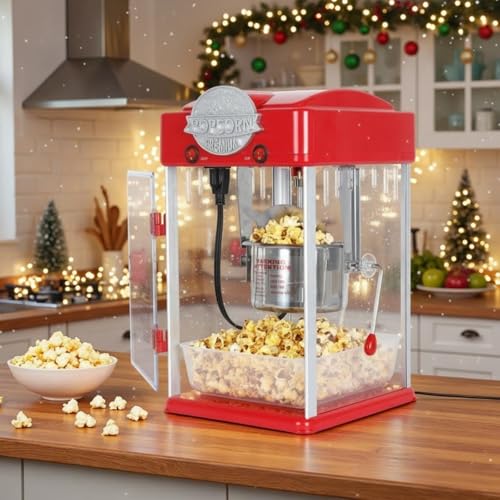 Image of Commercial Popcorn Machine, Popcorn Makers with 6 Oz Stainless-Steel Kettle, Tabletop Pop Corn Popper with Measuring Tool and Scoop, for Home, Birthday Parties, Theater, School Events, Red