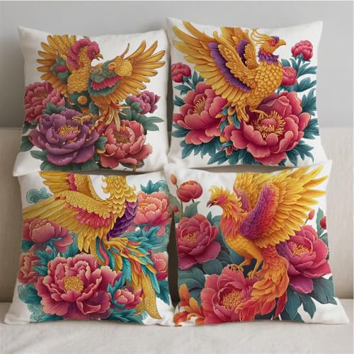 Taie oreiller de jardin fleurs impression double face en lin imperméable - 3