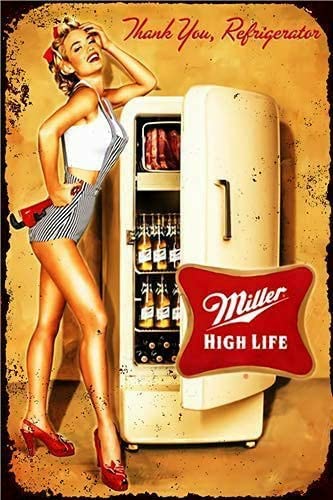 Vintage Miller Beer Pin Up Girl Bath Poster Metal Aluminium Tin Sign 8x12inch Wall Decor