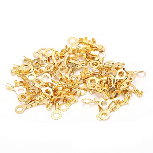 Borne à anneau de cosse 100 pièces borne à anneau de cosse en laiton nu connecteurs de sertissage de câble pressé à froid pour batterie et câble de composants électriques M5 5.2mm