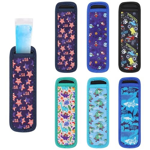 Image of Ice Pop Sleeves, 6 Pieces Popsicle Holders for Kids, Freeze Pops Ice Sleeves Holder Bag, Reusable Popsicle Holder Sleeves, Washable Ice Pop Neoprene Sleeves for Boys Girls
