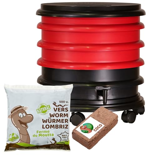 WORMbox | Vermicompostador Compostera 3 bandejas Rojo + 250g de L...