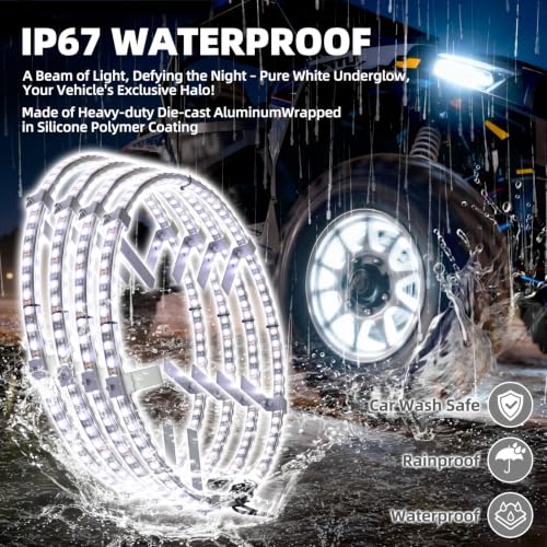 Image of 17'' White Double Row LED Wheel Lights for Cars Trucks Off Road 4PCS | Wireless Remote Control