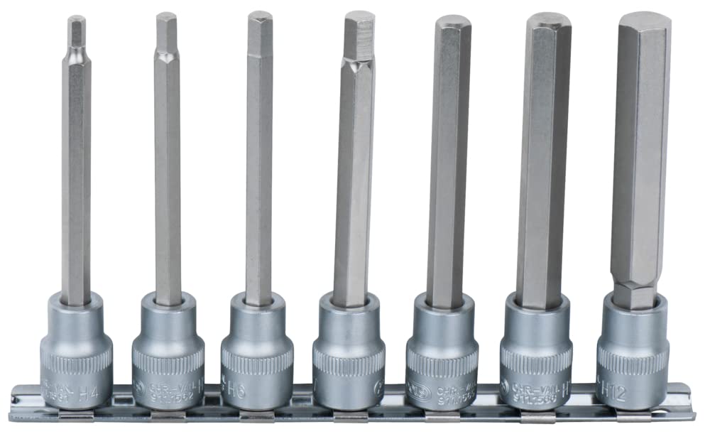 Rail de 7 douilles tournevis 3/8 pour atteindre les vis 6 pans creuses de 4 à 12 mm