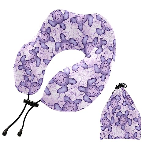 susiyo Travel Pillow Sea Turtle Purple Airplane Neck Pillow Premium Memory Foam Travel Neck Pillow Head Support Comfortable Flight Pillow with Storage Bag for Airplane, Car, Train, Office and Home