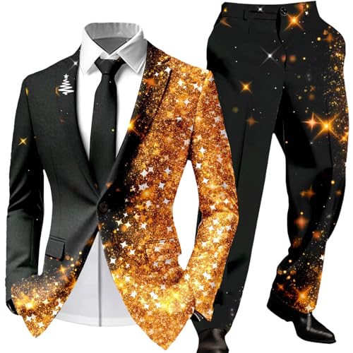 KBOPLEMQ Traje de lentejuelas para hombre, corte ajustado, disfraz de carnaval, traje de fiesta, blazer, esmoquin, trajes de manga larga, traje brillante, traje festivo, vestido de Nochevieja, traje