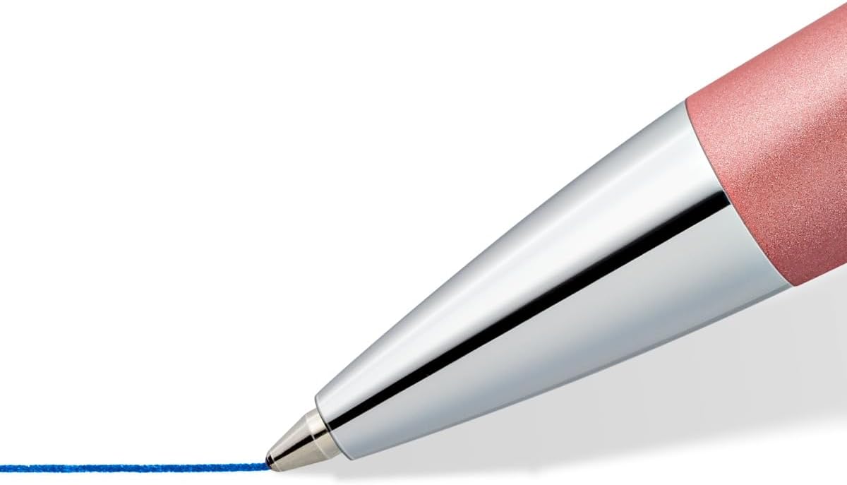 STAEDTLER Triplus 444 M20-3 Retractable Ballpoint Pen 444 M, Colour Radiant Rose, Premium Quality Metal Casing in Ergonomic Triangular Shape, Large Refill M, Ink Colour Blue, 444 M20-3